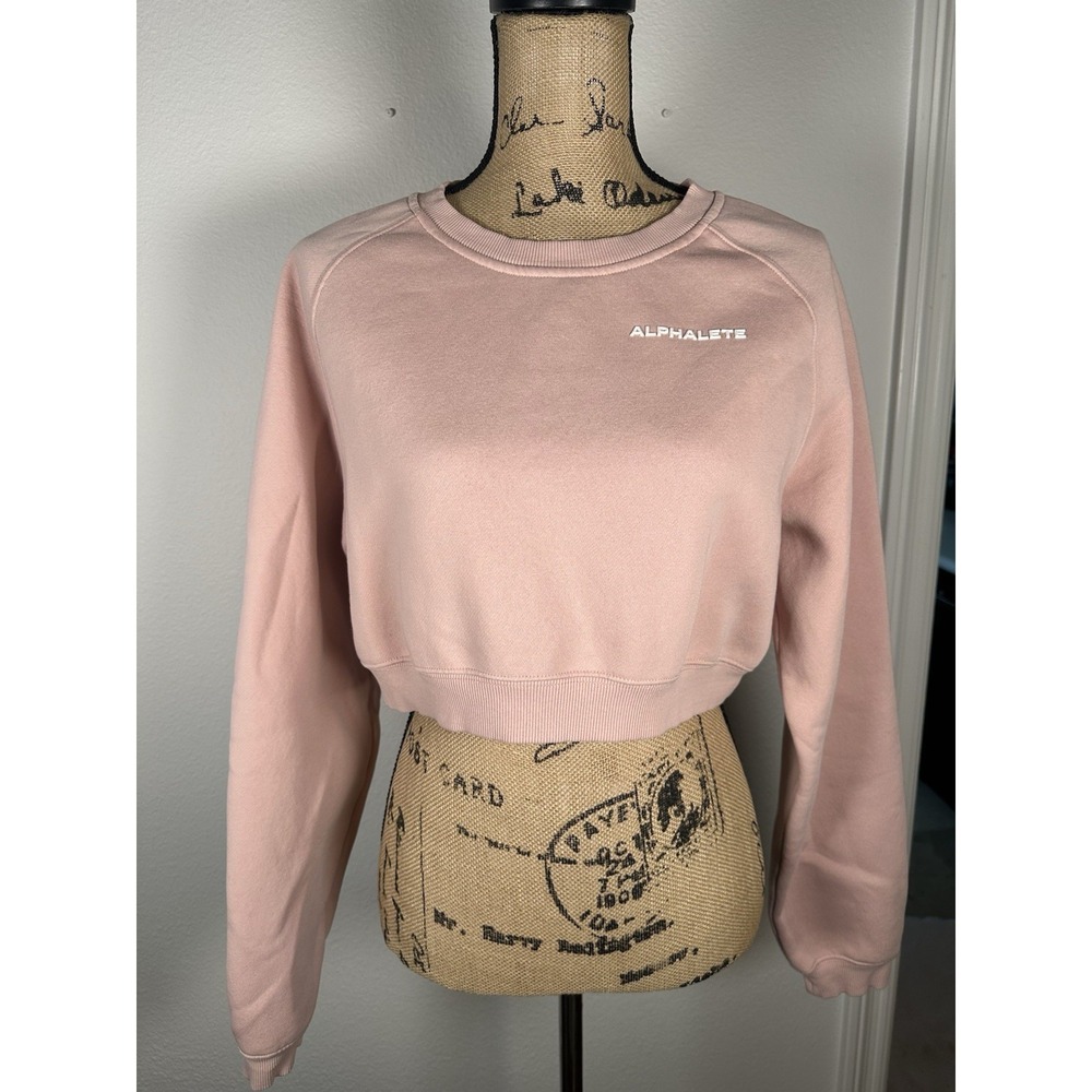 Alphalete Cropped Long Sleeve Sweatshirt Women's Size Medium Pink